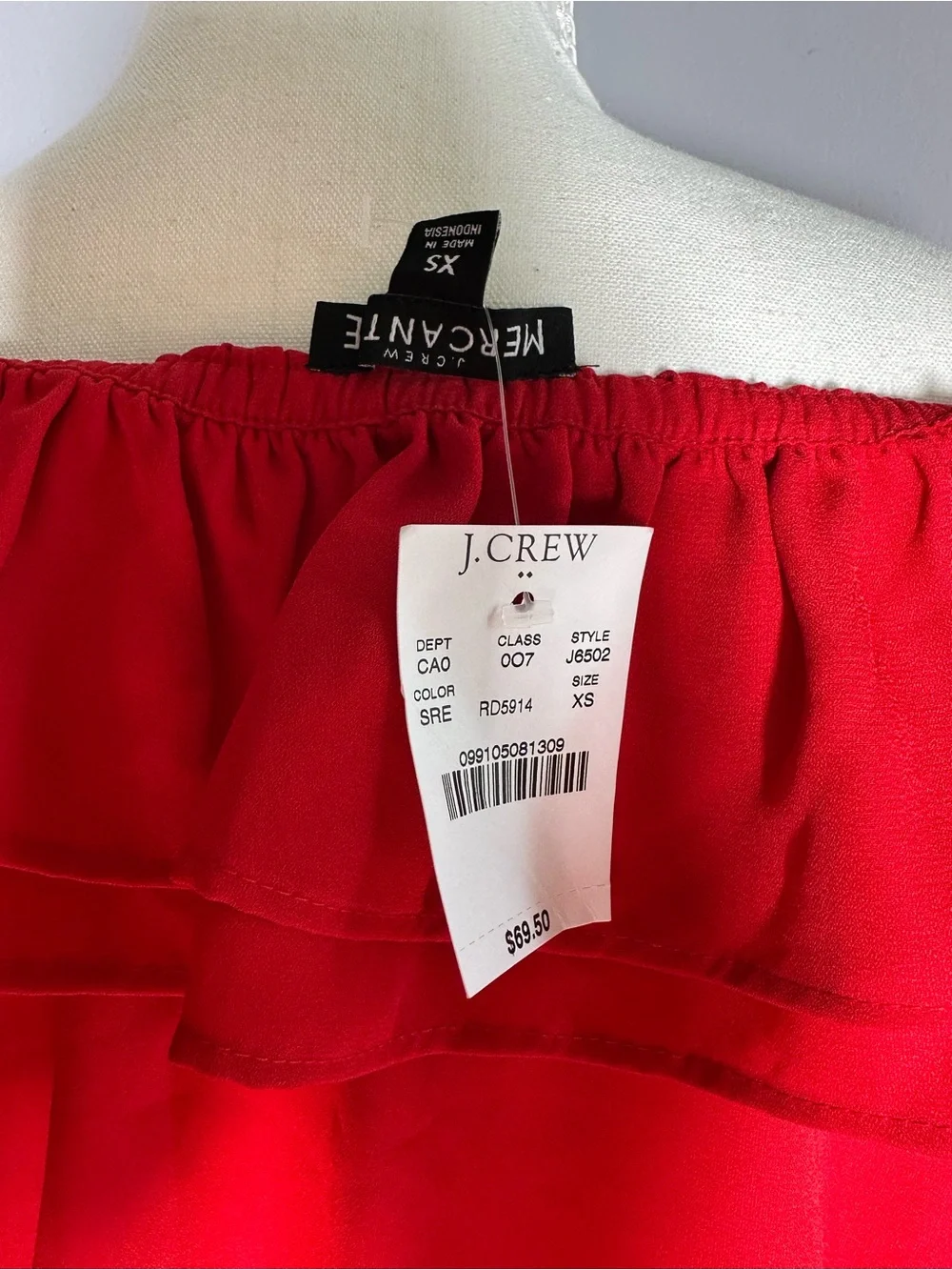 J. Crew Mercantile Red Off-Shoulder Ruffle Blouse XS